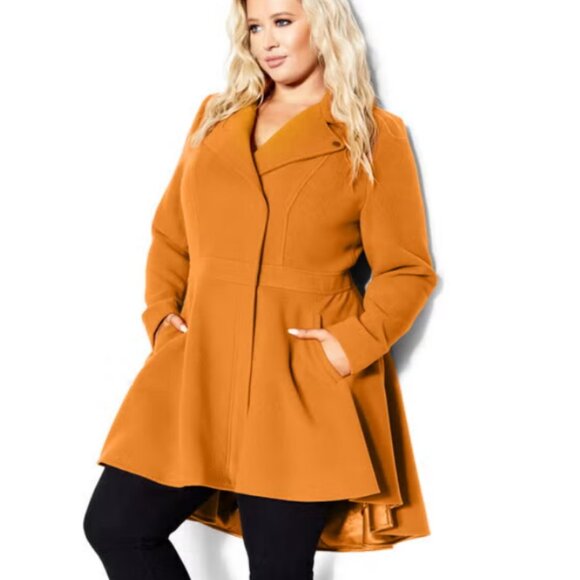 NWT City Chic Deep Caramel Hi Lo Frill Coat size 18 - Picture 4 of 12